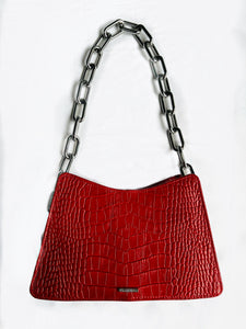 *Syreni Croc Shoulder Bag POM RED/SILVER