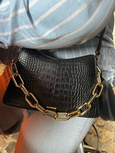 *Syreni Croc Shoulder Bag ONYX BLACK/xGLD